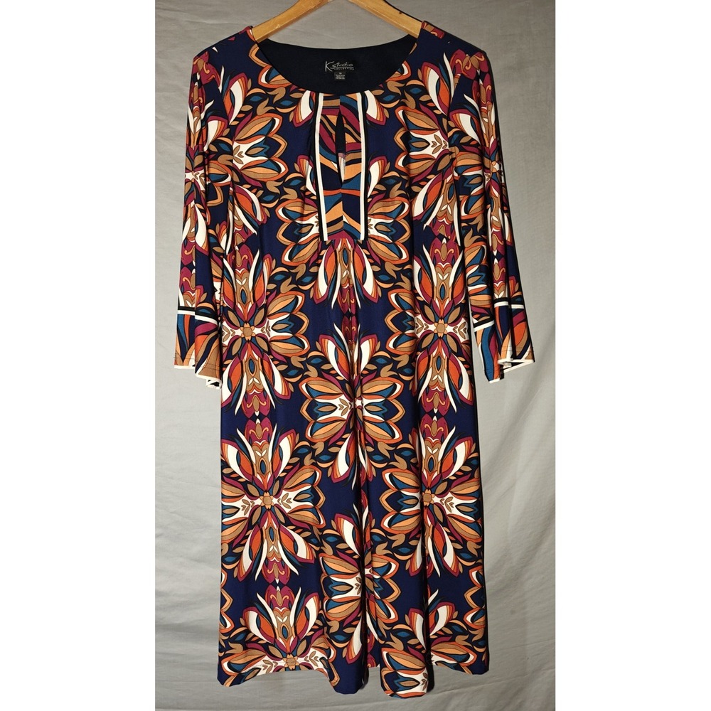 K Studio‎ Collection Retro Print Floral Midi Long Flutter Sleeves Dress Size 10
